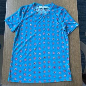PRABAL GURUNG Blue Floral Grid T Shirt